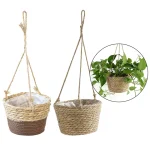 1PC Straw Hanging Basket Planter Twine Woven Flower Basket Rattan Basket Hanging Orchid Pot Pot Hanging Basin 3