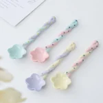 Ceramics Long Handled Spoon New Instagram Style Household Stirring Spoon Hand Painted Flower Shaped Coffee Spoon 2