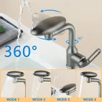 Multi Functional Waterfall Basin Faucet 4 Water Outlet Mode Spray Faucet 360°Rotation,Hot Cold Water Sink Mixer Tap For Bathroom 4