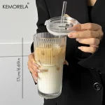 600ML Stripe Glass Coffee Cup With Lid and Without Cover Straw Transparent Drinking Glasses for Juice Iced Coffee Mugs Drinkware 6