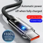 240W USB Type C Super Fast Charging Cable For iPhone Samsung Huawei Xiaomi LED Digital Display Nylon USB C Charger Data Cord 4