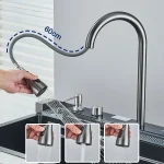 304 Stainless Steel Kitchen Sink with Digital Display Waterfall Faucet, Multifunctional 75*45cm Large Single Slot Whale Sink 6