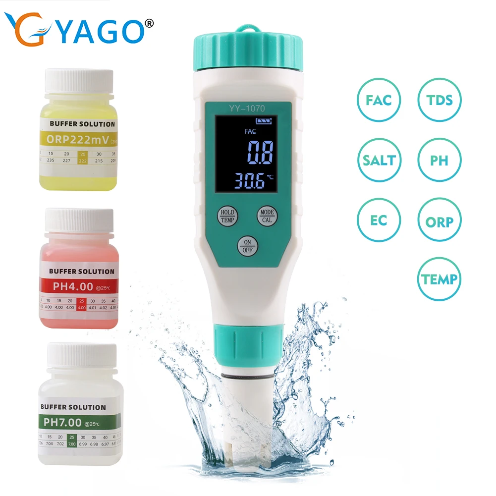 Digital Chlorine Meter PH Tester 7 In 1 SALT/ ORP/ TDS/EC/TEMP Tester CL Water Quality Analyzer for Swimming Pool Hot Spring Digital Chlorine Meter PH Tester 7 In 1 SALT/ ORP/ TDS/EC/TEMP Tester CL Water Quality Analyzer for Swimming Pool Hot Spring