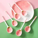 Kawaii Strawberry Ceramic Soup Spoon Cute Korean Ice Cream Hand Painted Coffee Dessert Long Handle Spoon Kitchen Accessories 4