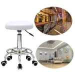 360° Rolling Bar Stool, Adjustable Height Comfortable Rotating Work Chair,Home/Office/Bar/Beauty Salon Chair,Black/White 5