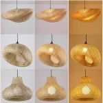 Bamboo Hanging Lamp Pendant Ceiling Light Rattan Wicker Lustre Hand Knit Braiding Suspended Home Dining люстра потол 2