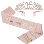 2pcs/set 13th 15th 18th Birthday Sash and Tiara for Girls Rose Gold Birthday Sash Crown for Happy Birthday Party Favor Supplies 5