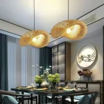40/60/80cm Bamboo Weaving Chandelier Unique Home Decor LED Pendant Light Handmade Vintage Ceiling Lamp for Dining Living Room 5