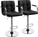 Bar Stools Set of 2, PU Leather Adjustable Swivel Barstools, Hydraulic Kitchen Counter Height Bar Chairs with Armrest and Back