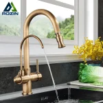 Rozin Filter Water Kitchen Faucet 2 in 1 Antique Brass Pull Out Nozzle Kitchen Purification Crane 2 Ways Swivel Mixer Tap