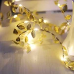 1PC 2M 20LED Golden Tiny Leaves Fairy Light Battery Powerd Led Copper Wire String Lights for Wedding Home Party DIY Xmas Decor 6
