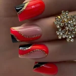 24pcs Press on Nails Flower Design Mid-length Ballet False Nail Fashion Brown Full Cover Manicure Tips Datachable Fake Nails Set 6