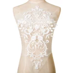1Pc White Gold Patch Appliques Embroidery Lace Trim Fabric Cloth Sewing Patchwork DIY Craft 42*27cm 6