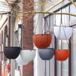 New Plastic Imitation Weaving Flower Pot Self Absorbent Outdoor Hydroponic Flowerpot Garden Decoration Hanging Flower Basket 2
