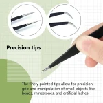Anit-Static Tweezers, Precision Black DIY Tweezers for Nail Art and Eyelash Extensions Beauty Tools 3