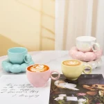 Ceramic Cloud Coffee Mug Sets Creative Flowers Saucer Mug Exquisite Office Afternoon Tea Cups Kitchen Drinkware Home Accessories 5