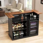 Home Bar Unit with Fridge Space, U-Shape Liquor Wine Cabinet, 63.1" Mini Bar Table with Storage for Basement or, Customized 5