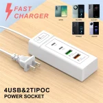 Multi Ports USB C Charger Power Strip PD Type C Fast Charging Wall Charger Socket Quick Charge 3.0 EU/US/UK Plug Power Adapter 6