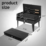 Barbecue Grill Outdoor Portable Charcoal Grill Collapsible Iron Square Charcoal Grill 17.32*10.63*8.66 inch Black 4