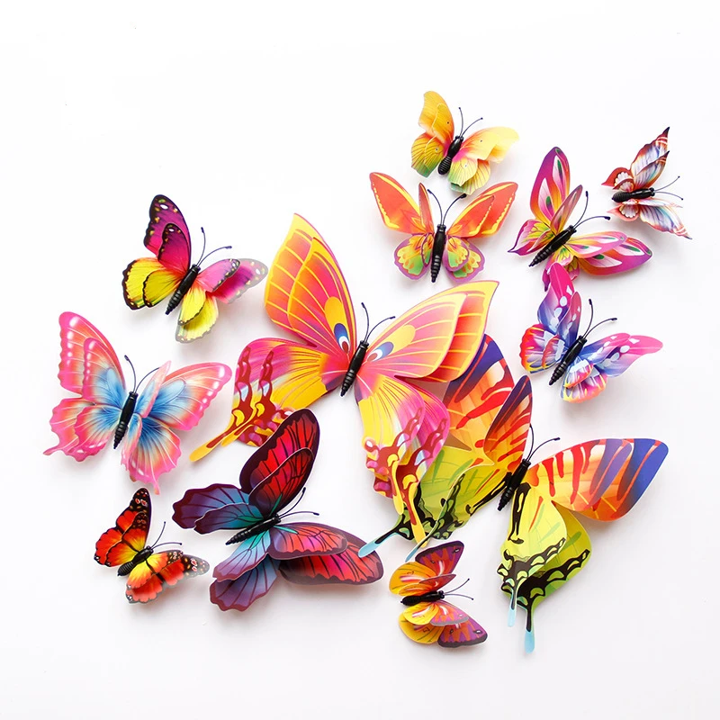 New Style 12Pcs Double Layer 3D Butterfly Wall Stickers Home Room Decor Butterflies For Wedding Decoration Magnet Fridge Decals New Style 12Pcs Double Layer 3D Butterfly Wall Stickers Home Room Decor Butterflies For Wedding Decoration Magnet Fridge Decals