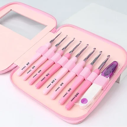 9pcs Crochet Hook Kit 2.5-6mm Ergonomic Soft Handle Aluminum Hooks Set with 8 Sizes for DIY Crafts Knitting Crocheting Supplies
