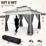 11x11ft Pop Up Gazebo Pavilion With Mosquito Netting Outdoor Canopy Tent With Carry Bag Gazebo For Garden Backyard Lawn Patio 2