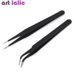 Anit-Static Tweezers, Precision Black DIY Tweezers for Nail Art and Eyelash Extensions Beauty Tools 2