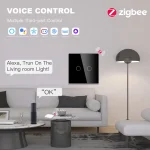 BSEED Zigbee Touch Switch Glass 1/2/3Gang Smart Light Switch Tuya Wireless Controller via Google Smart Life Alexa App No Neutral 4