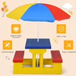 Kids Picnic Table Set W/Removable Umbrella Indoor Outdoor Garden Patio 6