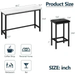 4-Piece Bar Table and Chairs Set with 3 PU Upholstered Bar Stools, 60.2 Faux Marble Table Top, Modern Counter Height Tab 2