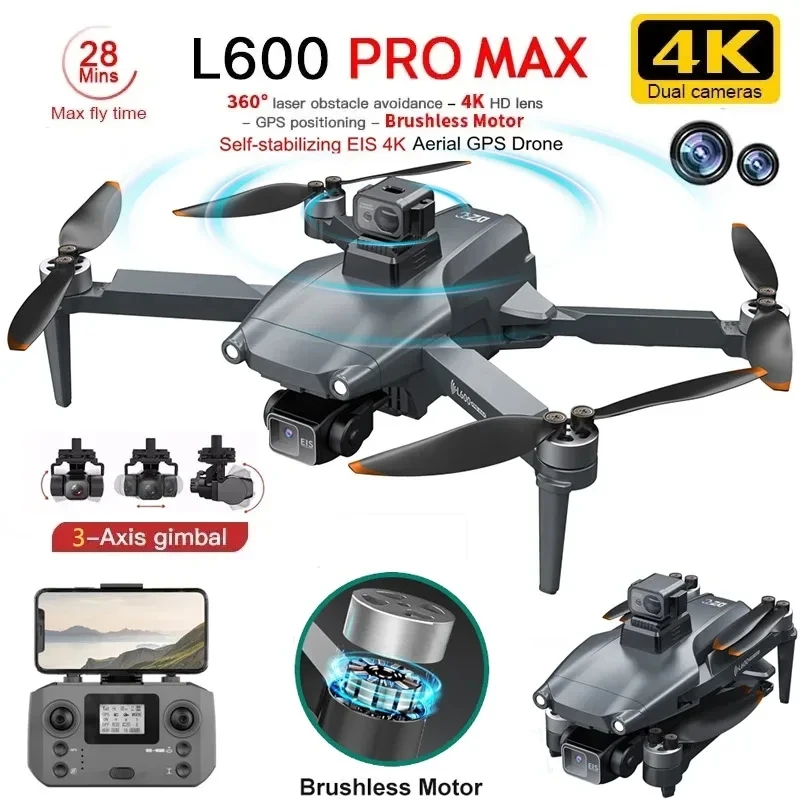 New L600 PRO MAX/PRO GPS Drone 5KM 4K Professional HD Dual Camera 3-Axis Gimbal 360° Obstacle Avoidance Brushless Quadcopter Toy New L600 PRO MAX/PRO GPS Drone 5KM 4K Professional HD Dual Camera 3-Axis Gimbal 360° Obstacle Avoidance Brushless Quadcopter Toy