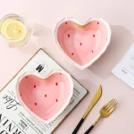 Strawberry Ramen Bowls and Spoons Creative Ceramics Anti-scald Instant Noodle Bowl Cute Strawberry Bowl Pretty Bowl 6