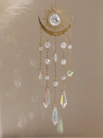 1pc gold flame moon crystal pendant sunlight catcher outdoor garden ab colourful hanging decorations hanging ornaments