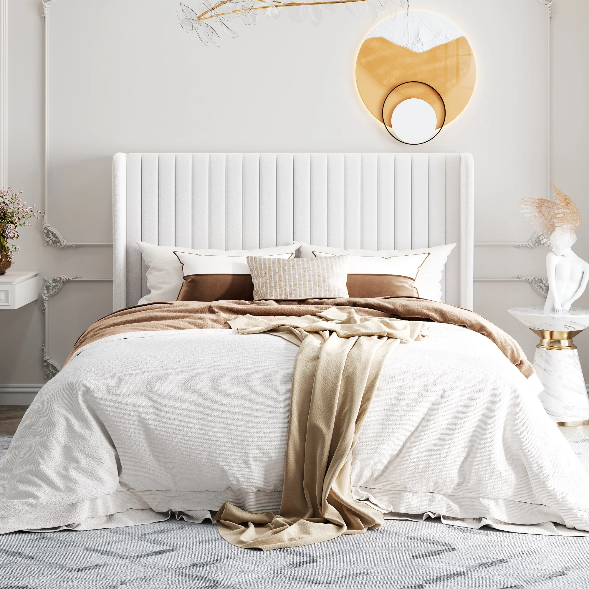 HOOMIC Velvet Upholstered Bed Frame, Vertical Channel Tufted Wingback Headboard, Wooden Slats Support Allewie HOOMIC Velvet Upholstered Bed Frame, Vertical Channel Tufted Wingback Headboard, Wooden Slats Support Allewie