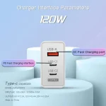 120W GaN USB Fast Charger QC3.0 PD Type C Phone Charger 6A Type C Cable For iPhone Samsung Xiaomi EU/US/UK Plug Charger Adapter 6