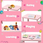 Kids Table and Chair Set, Plastic Children Activity Table and 2 Chairs for Art Craft, Easy-Clean Tabletop, 3-Piece Toddler Furni 4