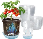 12 Pack 6.5 Inch Clear Self Watering Plant Pots with Bottom Water Tray & Watering Rope, Transparent Nursery Pots with Drainage f