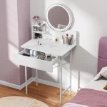 Bedroom Dressing Table 3 Modes Brightness Adjustable Makeup Vanity Desk with LED Lighted Mirror Vanity Table with 1 Drawer 3