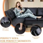 Sectional Sofa Couch, Modern 4-Seaters Living Room Furniture Sets with Chaise Lounge, Ottoman & 2 Pillows | L Shape Couch 3
