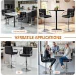 Bar Stools Set of 2, PU Leather Adjustable Swivel Barstools, Hydraulic Kitchen Counter Height Bar Chairs with Armrest and Back 6
