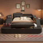 Luxury Tech Smart Multifunctional Bed with Massage Chair, Bluetooth Speakers, Projector, USB – Modern Upholstered King Size Bed 4