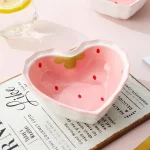 Strawberry Ramen Bowls and Spoons Creative Ceramics Anti-scald Instant Noodle Bowl Cute Strawberry Bowl Pretty Bowl 3