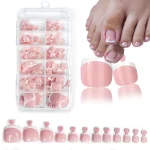 120Pcs Glossy Nude Pink French Press-On-Toenail Set 1*Box Short French Square  Fake Toe Nails Solid-Color Manicure Toenails Tips 5