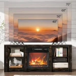Fireplace TV Stand for up to 70 inch TVs, Farmhouse Entertainment Center with Electric Fireplace Heater & Adjustable Shelves, Fi 3