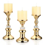 Gold Metal Pillar Candlestick Holders Vintage Pillar Candle Holders Elegant Metal Crystal Pillar Candle Stands