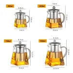 Heat Resistant Glass Teapot With Stainless Steel Coffee Infuser Heated Container Tea Pot Good Clear Kettle Square Filter Baskets 6