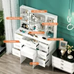 Minimalist natural wood vanity with light-up mirror – 3 light modes, slide-out drawers & shelves 2