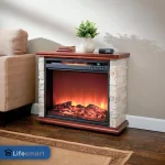 LifeSmart Electric Fireplace Heater w/ 3 Heating Elements, 1500W, Faux Stone & Oak Wood - Mounted Indoor Infrared, Customized 2