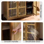 4 Tier Bamboo Shoe Storage Cabinet Wooden Shoes Rack with 3 Hollow Doors 4