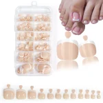 120Pcs Glossy Nude Pink French Press-On-Toenail Set 1*Box Short French Square  Fake Toe Nails Solid-Color Manicure Toenails Tips 3